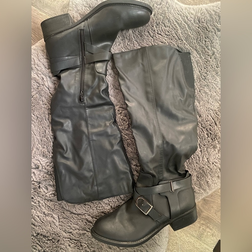 Black Buckled Ankle Strap Boots
